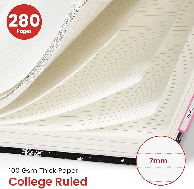 Large Spiral Notebooks for Work 5 Subject with Removable Dividers | 8.5" x 11" Pretty Hardcover Notebook Journal for Women, College Ruled, Perfect for Study & Office , 280 Pages, Skate Pup