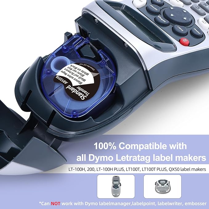 Label KINGDOM Black Tape Compatible with Dymo Letratag Refills White on Black Plastic LT Labeling Tape 12mm x 4m (1/2 Inch x 13 ft) for DYMO LetraTag LT-100T LT-100H LT200B QX50 Label Maker, 3-Pack