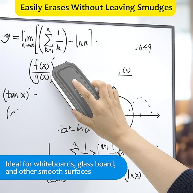 maxtek Magnetic Dry Erase Eraser, 8 Pack, Gray | White Board Erasers, Glass Whiteboard Eraser, Office and School Classroom Supplies