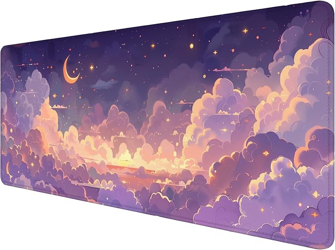 Cute Gaming Mouse Pad Desk Pad Kawaii Pink Purple Gold Clouds Mousepad XL Large Gaming Mouse Pad Laptop Keyboard Mat Desk Pad Office Home Decor for Women Girl 35.4"x15.7"