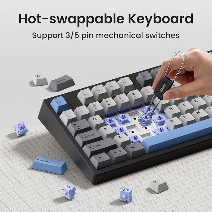 Kisnt KN104 Wireless Mechanical Keyboard for Office& Gaming | 100% Full Size with numpad, Bluetooth/2.4GHz/USB-C, Custom RGB, Hot-Swappable, Knob Control, Creamy Sound with Linear Switch