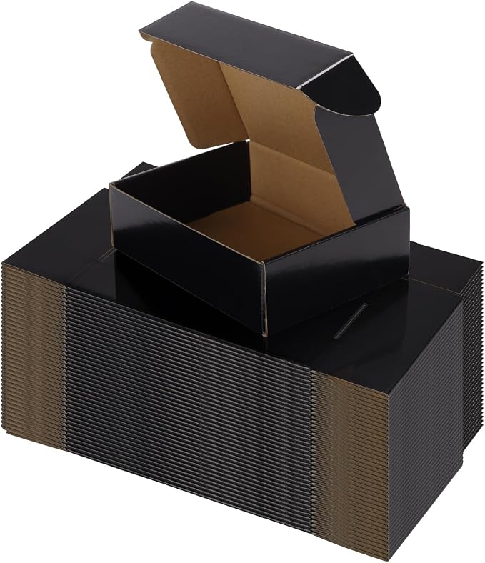 Hoikwo 40 Pack Black 7x5x2 Shipping Boxes | for Small Business, Black Packaging Cardboard Boxes, Moving Mailing Packing Box