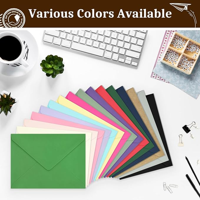 200 Pack A7 Envelopes, Green Greeting Card Envelopes Self Seal, 5.24 x 7.24 in Christmas Envelopes for Birthday Graduation Baby Shower Wedding