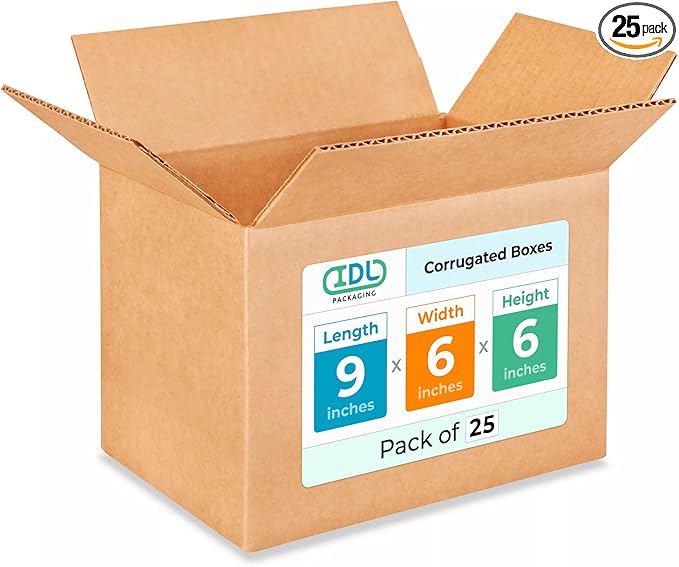 Small Moving & Shipping Boxes 9"L x 6"W x 6"H (25-Pack) - Extra Strength 200 lb vs Regular - USA-Made Corrugated Strong Boxes for Packaging - Small Packaging Box - Heavy Duty Box by IDL Packaging