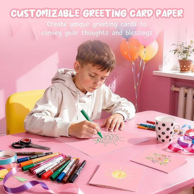 40 Sheets Pink Cardstock Paper 8.5 x 11, Pink Cardstock Printer Paper 8.5x11, Light Pink Card Stock Paper 8.5 x 11, 200 GSM Construction Paper for DIY Cards, Greeting Cards, Valentine's Day Cards