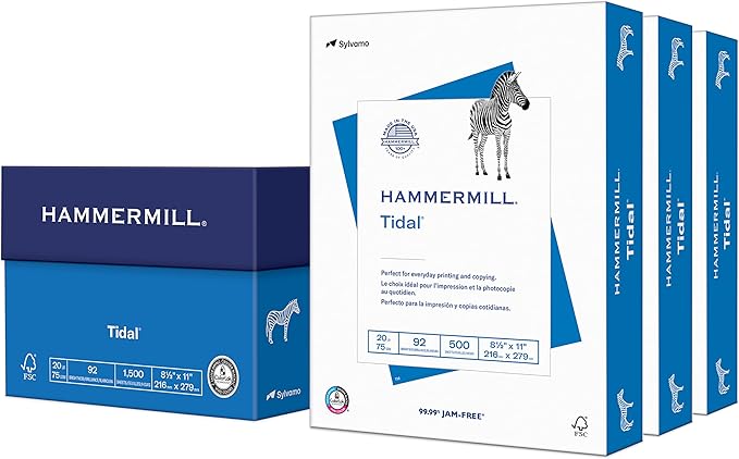 Hammermill Printer Paper, Tidal 20 lb Copy Paper, 8.5 x 11-3 Ream (1,500 Sheets) - 92 Bright, Made in the USA, 162180C
