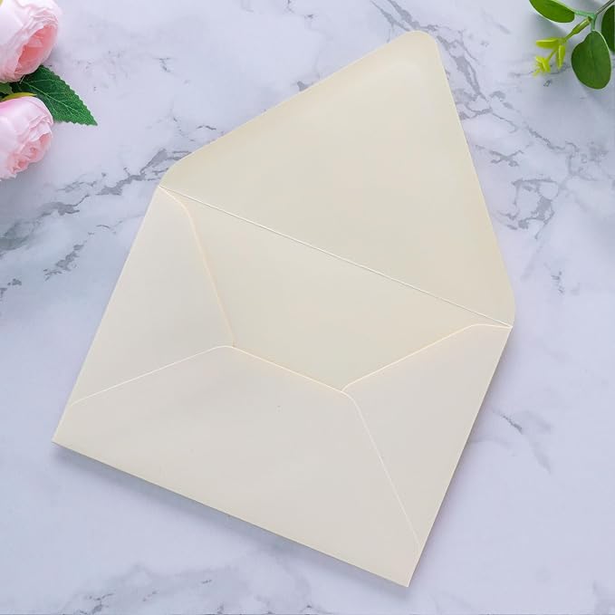 PONATIA 50 PCS/Pack A7 Envelopes, Euro Flap 5x7 Envelopes for Wedding Invitations, Greeting Cards, Acrylic Invitations, Photos, Postcards, Christmas Mailing 5.25 x 7.25 inches (Cream)