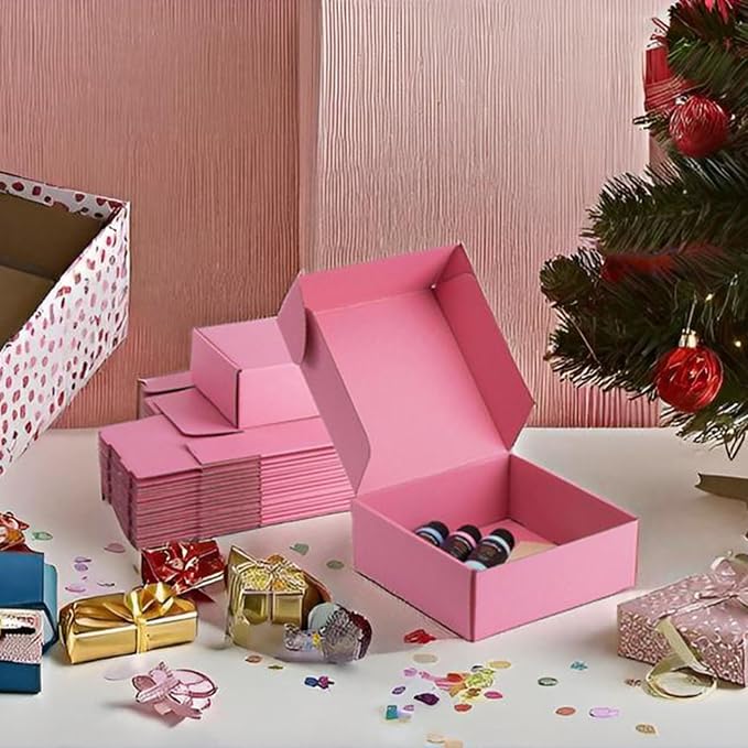 8x8x3 inch Pink Shipping Boxes for Small Business- Set of 25 | Sturdy ECT 32 Corrugated Cardboard Mailer Boxes, Easy Assemble for Packaging, Mailing, Gift
