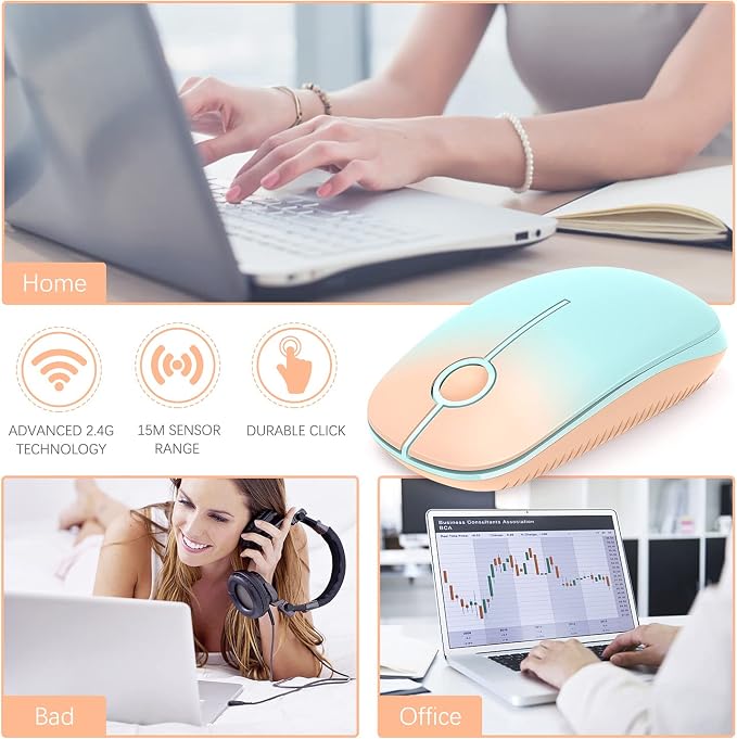 VssoPlor Wireless Mouse, 2.4G Slim Computer Laptop Mouse, Orange to Green | Portable Mouse, Plug & Play USB Nano Receiver, Quiet Silent Optical Mice for Notebook, PC, Laptop, Computer, Windows, Mac