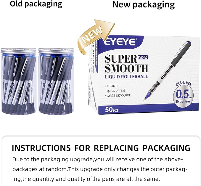 EYEYE Blue Rollerball Pens 50 Pack, 0.5mm Extra Fine Point Roller Ball Pen | Back to School Essential, Quick Drying, Liquid Ink Pens Fine Point Smooth Writing Pen for Journaling, Office Supplies