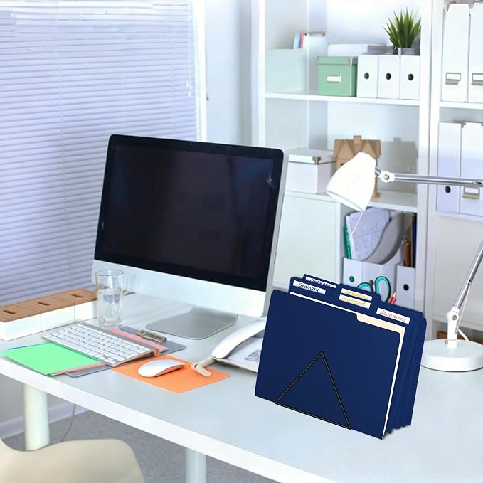 VZCPYTPM 100 Pack Navy Blue File Folder,1/3-Cut Tabs,Paper File Folders Letter Size,8.5x11 Manilla File Folders for Office Filing,School Projects and Home,Organizer Documents