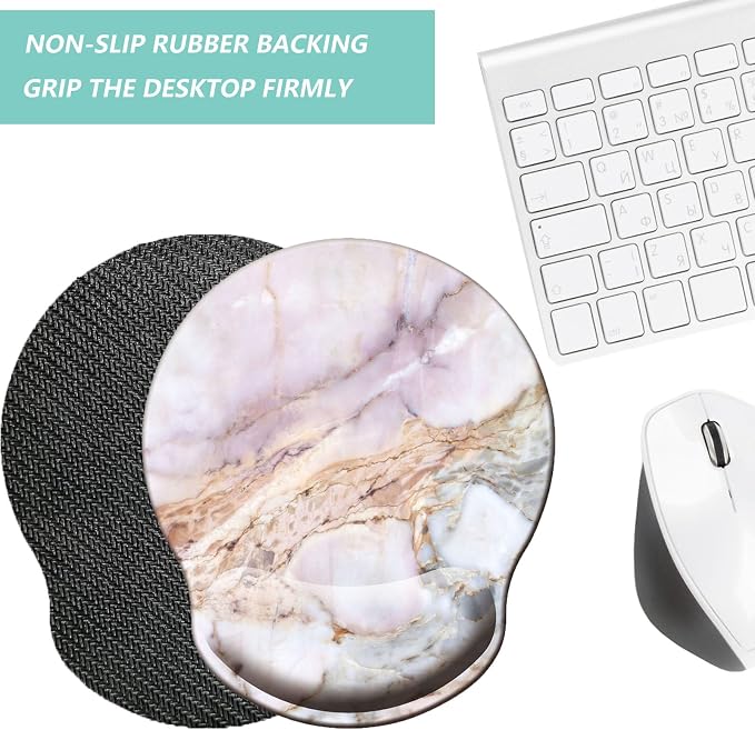 Mouse Pad with Wrist Support, Ergonomic Mouse Pad with Memory Foam Wrist Rest Cushion, Non-Slip Rubber Base Gaming Mice Pad for Home Office Computer Laptop, White Marble