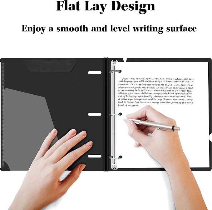 INFUN 1 Inch Telescoping 3 Ring Binder - 1PCS-Black, Flexible Binders with Customizable Front Cover and Clear Catalog Pocket, 1 Inch Rings, Holds 8.5x11 inch Paper