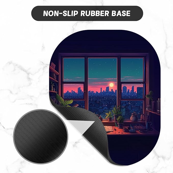 Small Mouse Pad, 6 x 7 Inch, Oval Mini Mouse Pad with Non-Slip Rubber Base for Laptop Wireless Mouse Keyboard Tray Mousepad, Window View
