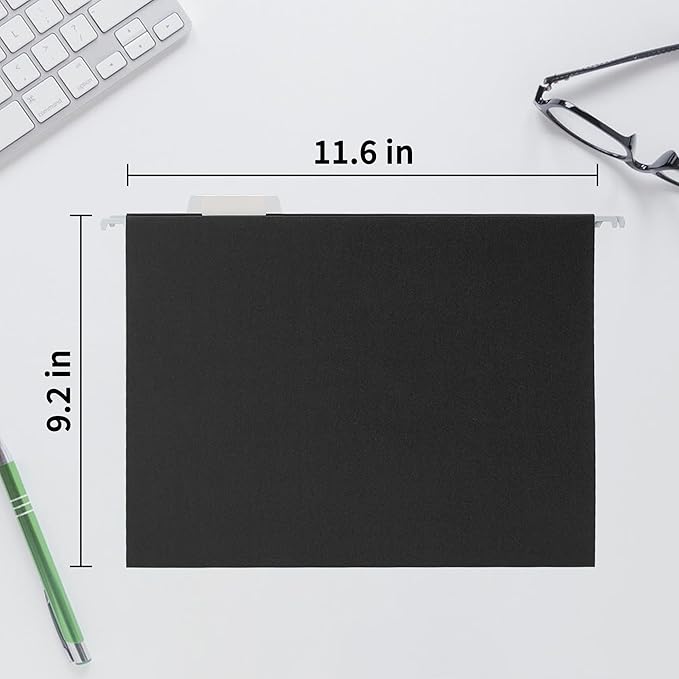 Black Hanging File Folders,Letter Size 8.5x11 Inch,25 Pack Hanging Folders for Filing Cabinet,Reinforced Rods for Smooth Gliding,1/5 Adjustable Tabs & Inserts,Ideal for Home,Office & School