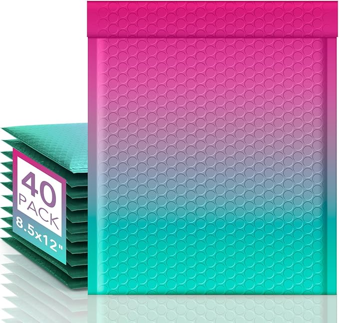 Fuxury Bubble Mailers 8.5x12 Inch 40 Pack Padded Envelopes Usable Size 8.5x11" Thick Mailing Envelopes Bubble Opaque Padded Mailers Shipping Bags for Mailing Jewelry Makeup Small Business #2 PinkGreen