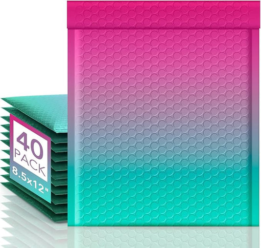Fuxury Bubble Mailers 8.5x12 Inch 40 Pack Padded Envelopes Usable Size 8.5x11" Thick Mailing Envelopes Bubble Opaque Padded Mailers Shipping Bags for Mailing Jewelry Makeup Small Business #2 PinkGreen