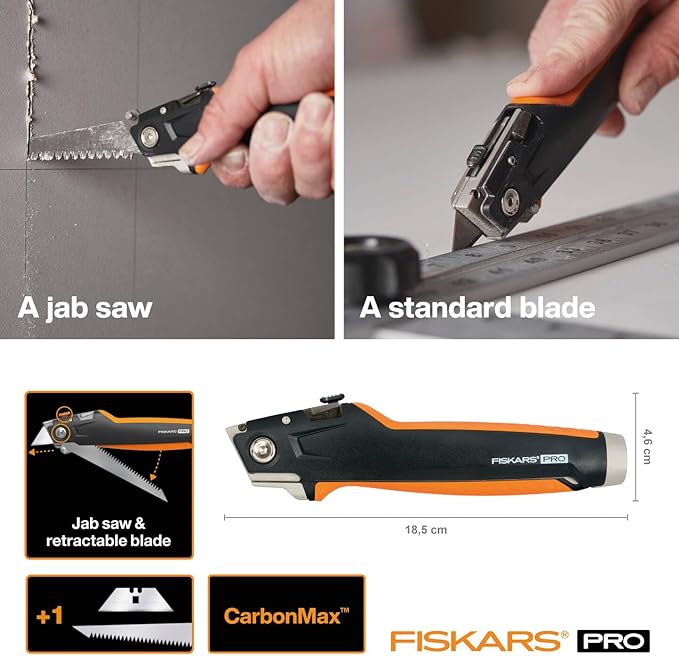 Fiskars Universal paring Knife, Length 18.5 cm, Stainless Steel/Plastic, Black/Orange, CarbonMax, 1027226