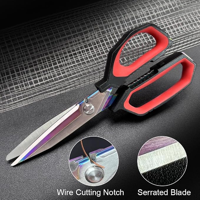 9.5" Multipurpose Heavy Duty Scissors, Titanium Coating Forged Scissors, Comfort Grip, Industrial Shears for Carpet, Wire, Leather, Fabric,Cardboard