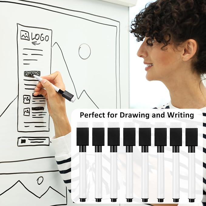 Beieverluck 200 Pieces Black Magnetic Dry Erase Marker with Eraser Cap, Whiteboard Mini Dry erase Markers Bulk, Fine Tip Small Dry Erase Markers for Teachers Office School Supplies