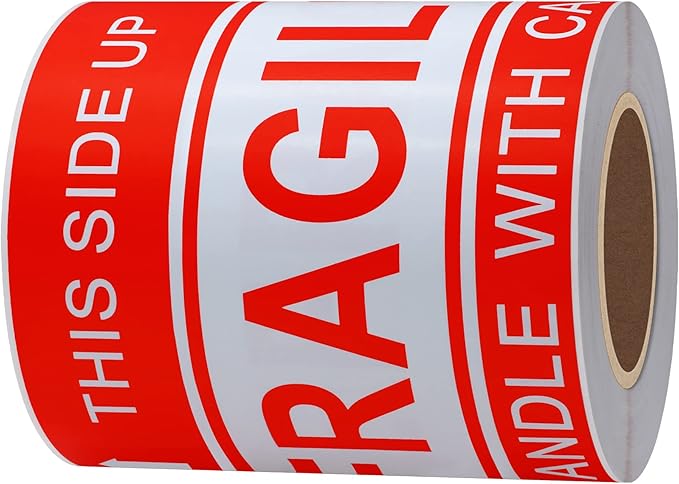 Hybsk This Side Up Fragile Stickers 4"*6" Handle with Care Shipping and Packing Warning Adhesive Labels 100 Per Roll (4x6 inch)