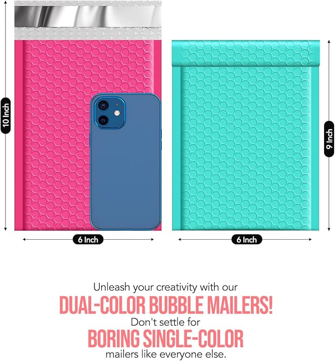 GSSUSA Bubble Mailers 6x10 100 Pack Usable Size 6x9" Small Bubble Mailer Padded Envelopes with 50 Pink & 50 Teal Cute Bubble Mailers Self-Seal Bubble Envelopes Mailing for Small Business, Mixed Colors