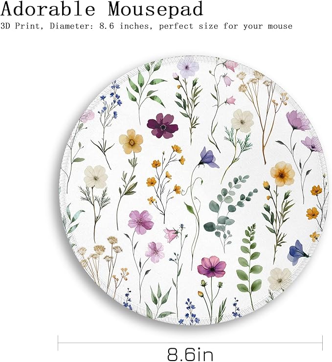 Gctriki Beautiful Flowers Round Mouse Pad, Small Comfortable Desk Mat with Stitched Edges & Non-Slip Rubber Base, Washable Mousepad for Computer Laptop, Office Home Decor Gift for Women Teacher