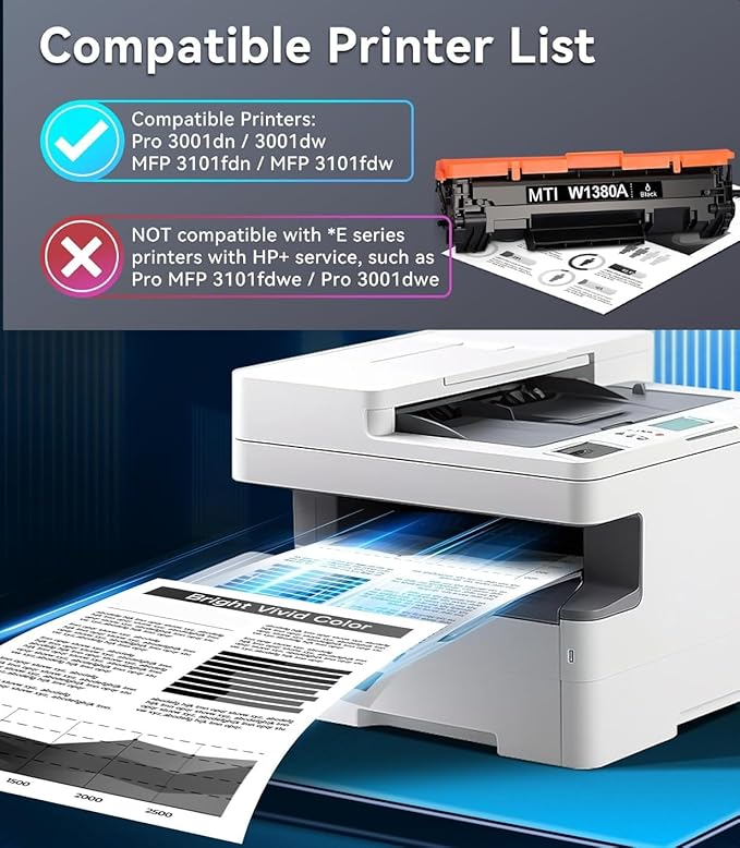 MTI 138A MICR Toner Compatible Replacement for HP W1380A Magnetic Check Printing Ink Cartridge for Laser Jet Pro 3001dw 3001dn MFP 3101fdw 3101fdn with Limited Function Chip | 138X W1380X