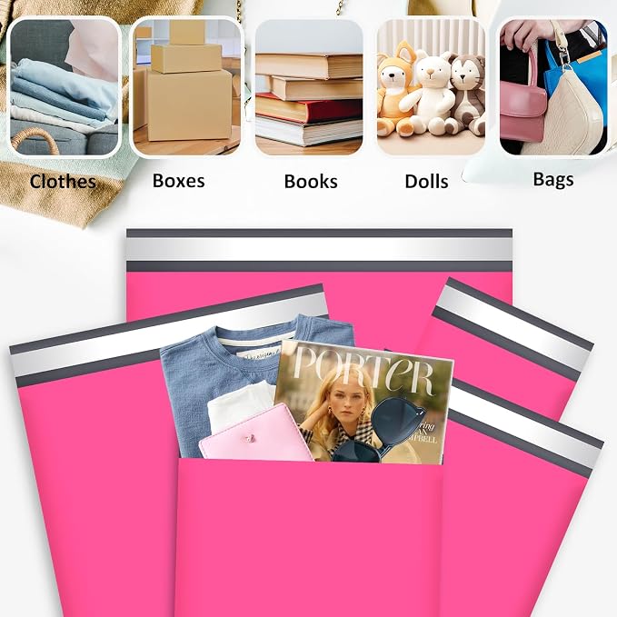 UCGOU 60 Pack Not Padded Hot Pink Poly Mailers Variety Pack, 6x9 Inch & 9x12 Inch & 10x13 Inch & 12x15.5 Inch & 14.5x19 Inch Mailing Bag, Self-sealing Adhesive Mailer Assorted Sizes for Small Business