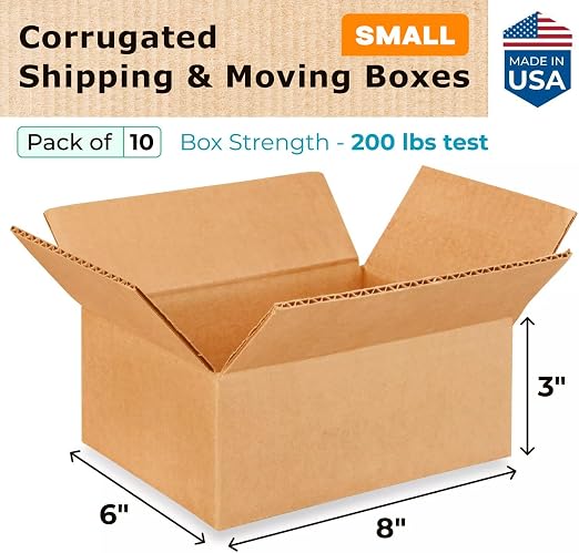 Small Moving & Shipping Boxes 8x6x3 inches (10-Pack) - Extra Strength 200 lb vs Regular - Corrugated Packing Boxes for Moving - Cardboard Moving Box - Packing Box Small by IDL Packaging | Extra Strength 200 lb vs Regular - Corrugated Packing Boxes for ...