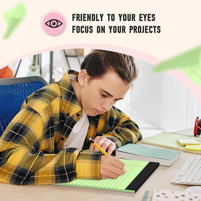8.5 x 11 Legal Pads 6 Pack Colored Legal Pads Wide Ruled Note Pads 8.5 x 11 | Writing Paper Pad 8.5x11 Multicolor Perforated Note Pads with Sturdy White Back, 30 Sheets Per Notepad for School,Home,Office