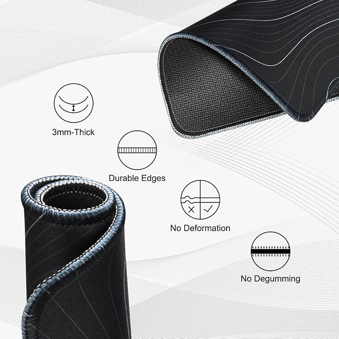JIKIOU 3 Pack Mouse Pad with Stitched Edge,Portable Size-10.2x8.3in Contour | Anti-Fray, Comfortable Smooth Lycra Surface, Non-Slip Rubber Base, Machine Washable Fade-resistant, Compatible with All Mice