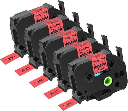 5 Pack Compatible with P-Touch TZe-441 AZE-441 TZ-441 Black on Red 18mm 0.7'' Laminated Label Tape Replacement for Ptouch PT-1300 PT-2030 PT-300 PT-D400AD PT-E550W PT-P950NW Label Maker