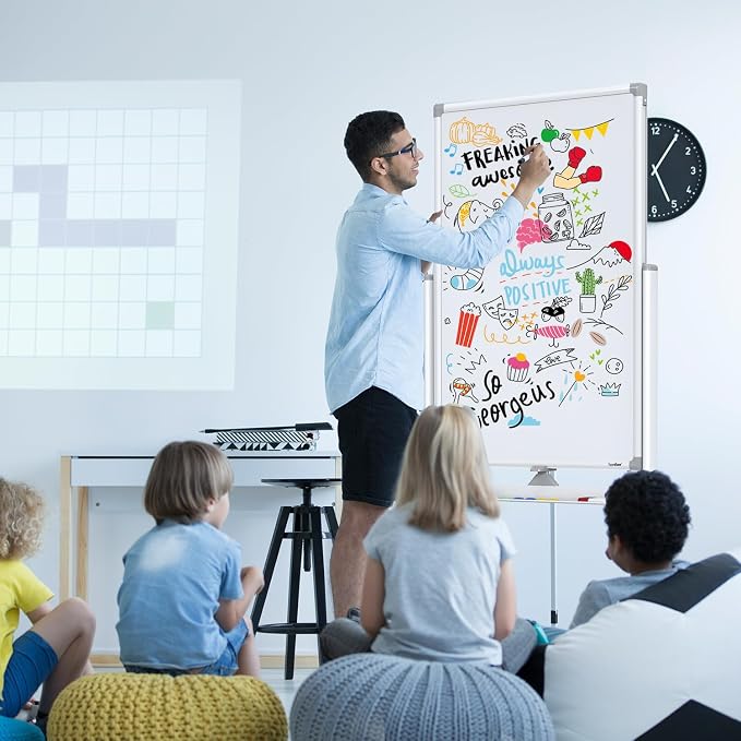 Rolling Whiteboard 40”x24” Standing White Board Dry Erase Board on Wheels | Height Adjustable, Magnetic Surface, Dry Erase, With Stand, Ideal for Classroom, Office, School, Home, Homeschooling, Teacher