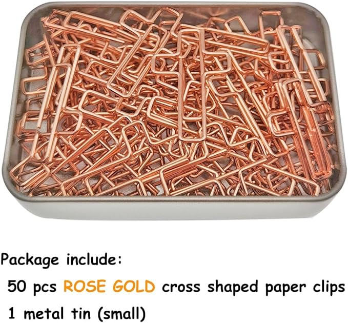 50 PCS Cross Paper Clips for Bible Study, Rose Gold Desk Accessories Christian Gifts for Women