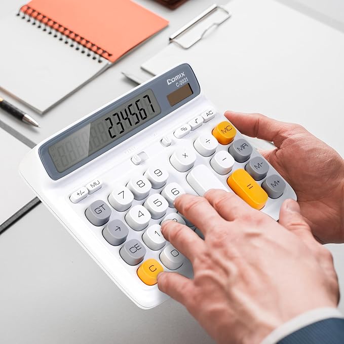 Comix Desk Calculator with 12 Digits Large LCD Display, Solar Battery Dual Power, Large Computer Keys Basic Calculator for Home Office School