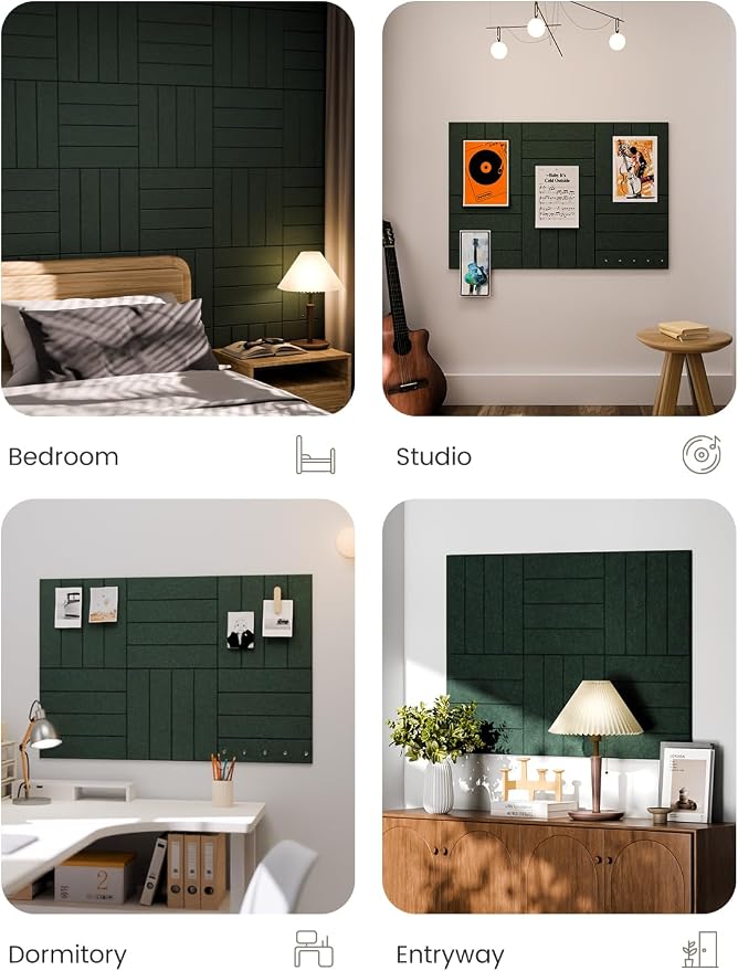 Fluxynara Felt Bulletin Board & Cork Board Alternative, Pine Green | 36" x 24" Pin board, Removable Adhesive Tabs, Easy Install Without Wall Damage, For Home Office Decor