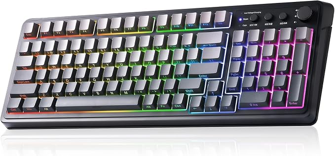 AULA Keyboard Gaming Wireless Creamy Computer Keyboards with Number Pad | Side-printed Light Transmission Letters Keyboard,99 Keys,RGB Backlit,Tri-Mode BT/2.4GHz/USB-C Connection,Gradient Grey