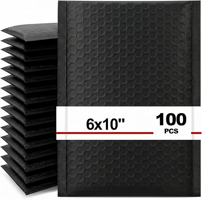 Nicunom 100 Pack Bubble Mailers 6x10", Usable Size 6x9" Self Seal Padded Envelopes Opaque Poly Wrap Bubble Bags Waterproof Shipping Bags for Small Business Mailing Makeup Jewelry Gifts, Black
