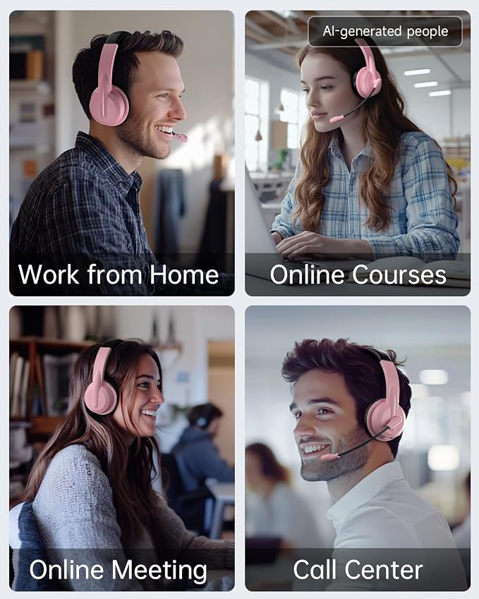 AOC Wireless Headset with Mic for Work, AI Noise Cancelling, Bluetooth | AI Noise Cancelling Mic, Bluetooth 5.3, USB-A/C Dongle Included, Mic Mute, Compatible with PC, Laptop & iPhone