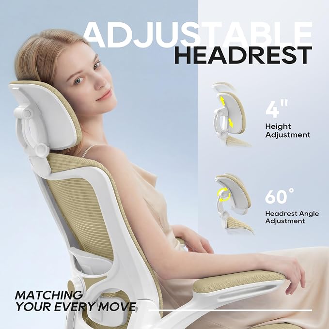 Ergonomic Office Chair for Long Hours, Adjustable Padded Lumbar Support for Lower Back Relief, 330 lb Capacity, Comfortable Computer Desk Chair for Home Office, Work & Study