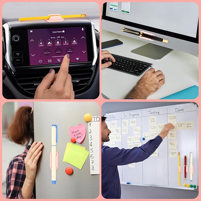 20 PCS Adhesive Pencil Holders for Desk, Silicone Pen Holder for Notebook Wall Clipboard, Durable Pencil Holder for Classroom School Office Home Teacher Student Supplies, Pink
