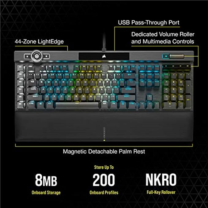 Corsair K100 RGB Mechanical Gaming Keyboard - Cherry MX Speed RGB Silver Keyswitches - PBT Double-Shot Keycaps - Elgato Stream Deck and iCUE Compatible - QWERTY NA Layout - Black