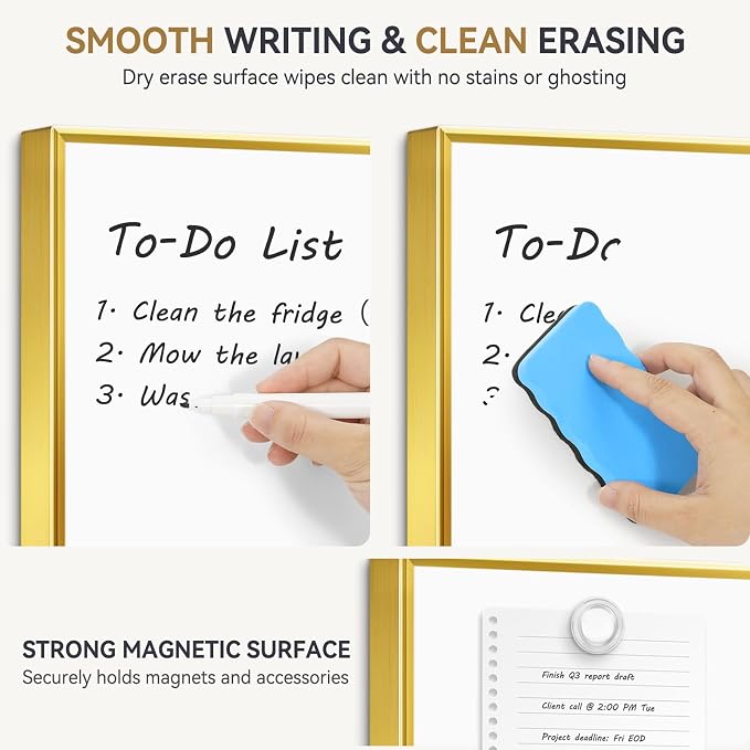 Whiteboard Bulletin Board Combo, 24"x18" Dry Erase Linen Cork Board | Magnetic, Gold Aluminum Frame, Beige Linen Pin Board, Wall Mount, Vertical & Horizontal, for Home Office Kitchen Dorm
