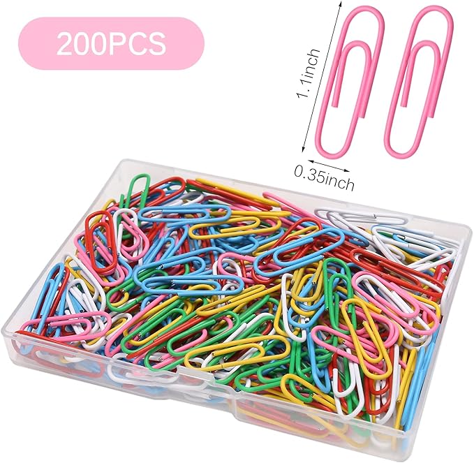 Elisel Colored Paper Clips, 200pcs Medium Size (1.3 inch), Durable and Rustproof, Great for Office, School and Personal Use (Multicolour)