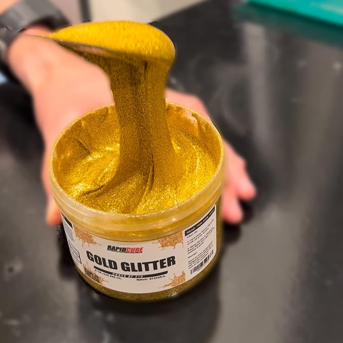 Rapid Cure® Screen Printing Ink Gold Glitter (Gallon - 128 oz.) - Plastisol Ink for Screen Printing Fabric - Low Temp. Curing Plastisol by Screen Print Direct - Gold Glitter Silk Screen Printing Ink