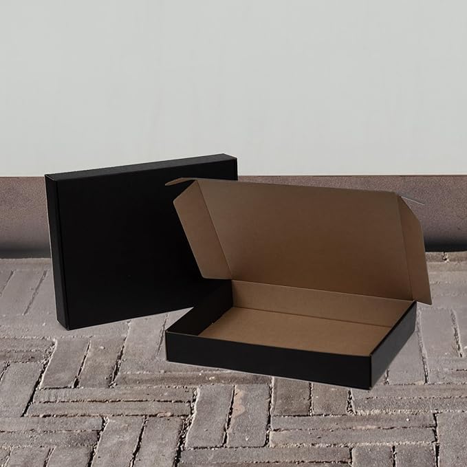13x10x2 Inches Shipping Boxes Pack of 25, Packaging Corrugated Cardboard Mailer Boxes for Small Bussiness, Black