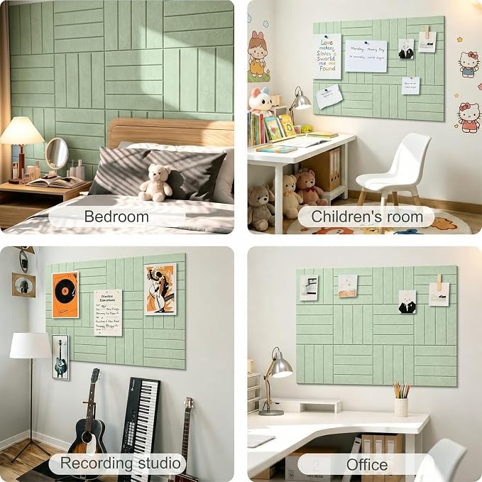 0.47" Thick Felt Wall Tiles 36"x24" Cork Board Alternative 6 Pack 11.81"x11.81"Felt Bulletin Board Pin Board with Removable Adhesive Tape&30 Pushpins for Home Office School(Bold-Sage)