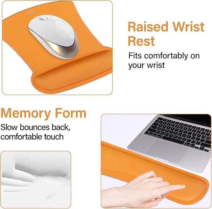 MOSISO Keyboard Mouse Pad Set, Large Gaming Mousepad&Keyboard Wrist Rest | Mouse Wrist Rest&Coaster, Ergonomic Non-Slip Mousepad&Easy Typing Cushion with Memory Foam for Home Office, Orange