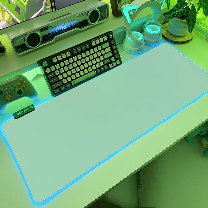 JMIYAV Green RGB Gaming Mouse Pad 31.5x12 Inch PC XL Large Glowing Led Light Up Desk Pad Non-Slip Rubber Base Computer Cute Mousepad Mat Desk Accessories Gaming Setup